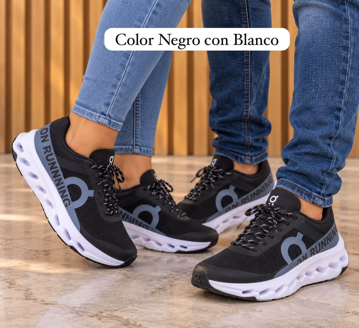 ON CLOUD RUNNING Negro con Blanco en pareja